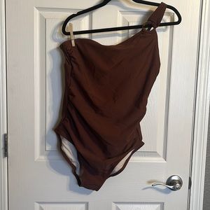 Brown One Shoulder Swimsuit